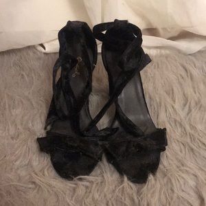 Black satin heels